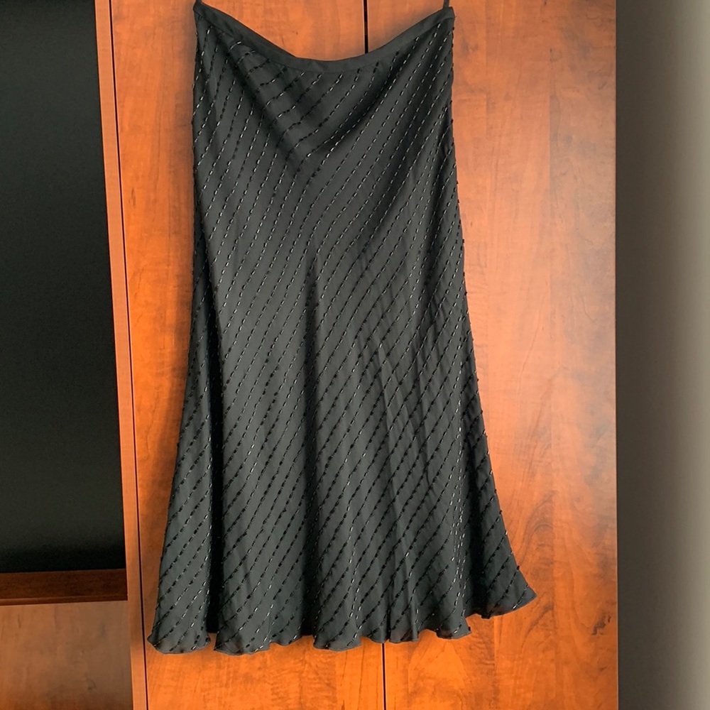 NWOT Lauren Ralph Lauren Black Silk Beaded Skirt, Size 4